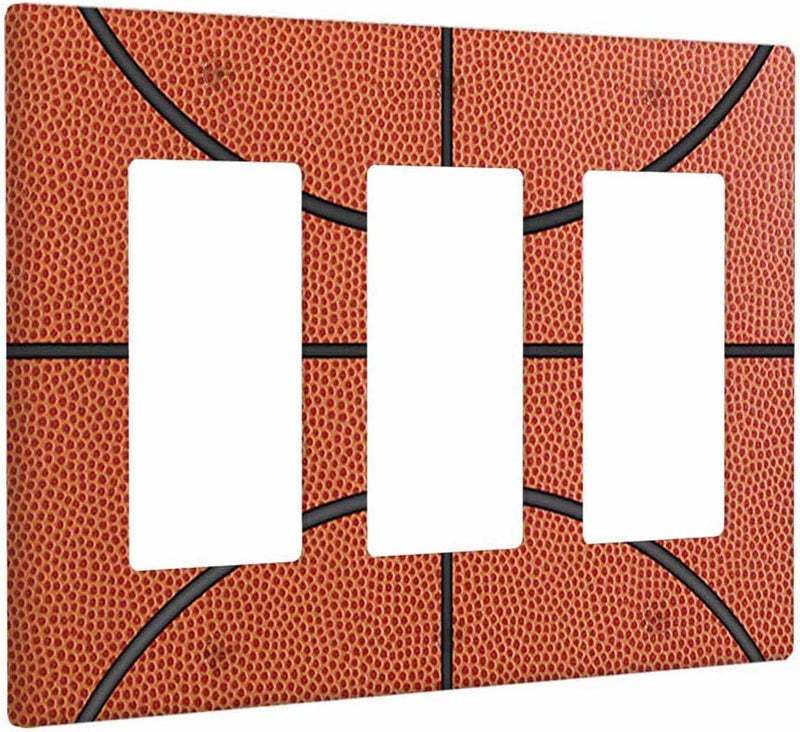 Moslion Basketball Lines Triple Rocker Light Switch Cover Black Stripes Ball Game Sports Orange 3-Gang Decorator Light Plug Protector For Home Kitchen Bedroom Office - Image 2